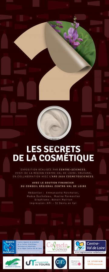 Panneau de présentation de l'exposition "Les secrets de la cosmétique"